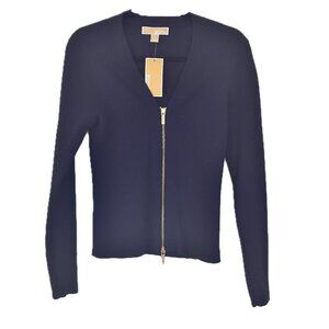 Michael Kors Women's Navy Blue Cardigan V-Neck Zip-up Sweater Size M - NWT